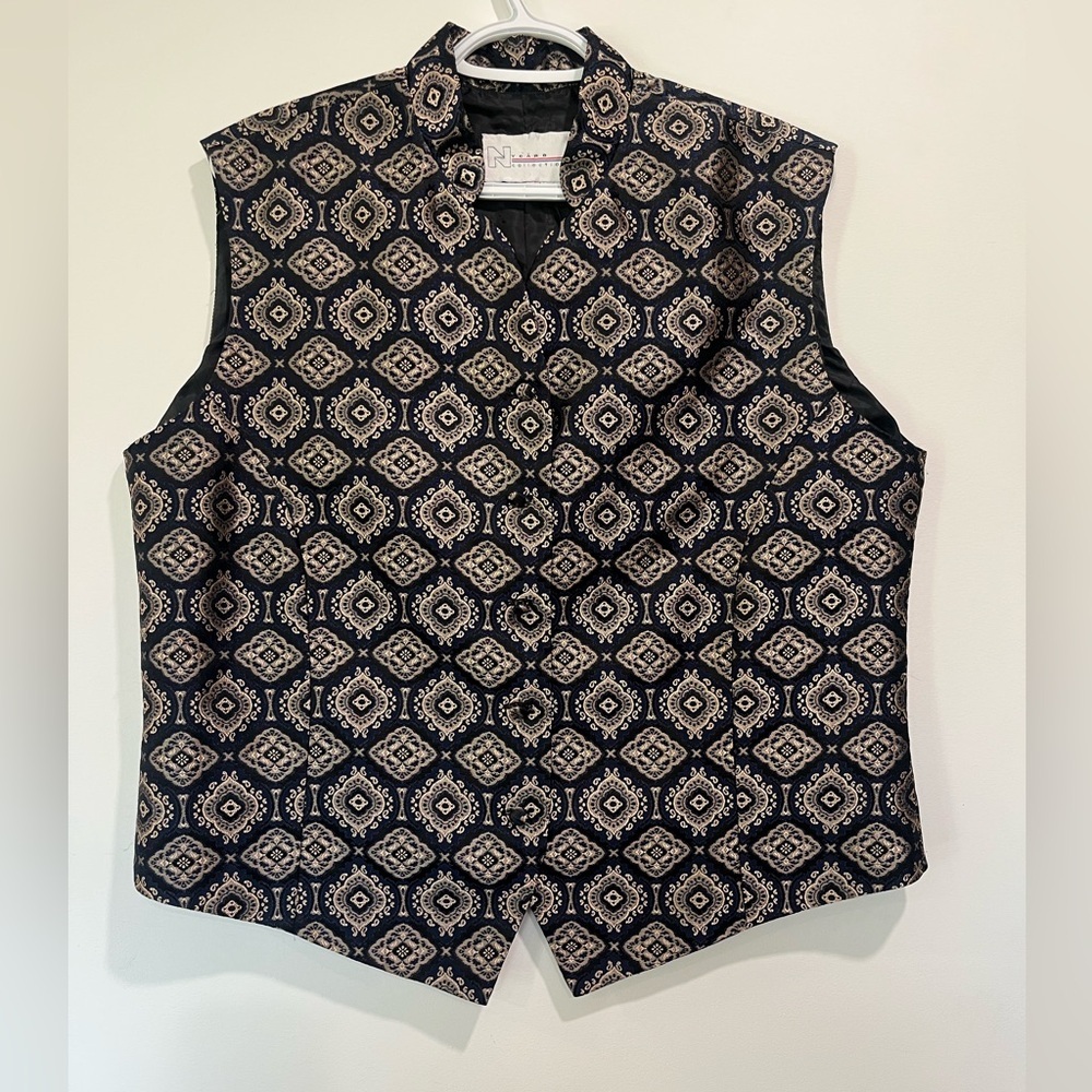 Vtg 90s Nygard Collection Tapestry Brocade Vest - High Neck Waistcoat - Size 14